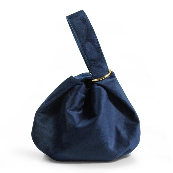 Clutch Velvet Top Handle Bag Wristlet Small Tote Purse Dark Blue :> - Picture 1 of 6